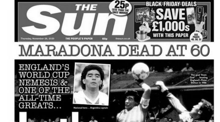 British Press News of Diego Maradona's Death