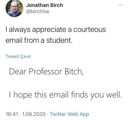 a professor who receives an email from a student