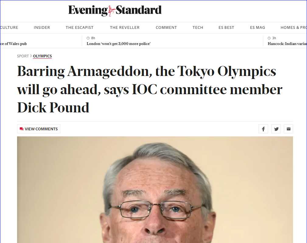 IOC member: Armageddon is coming or the Olympics.