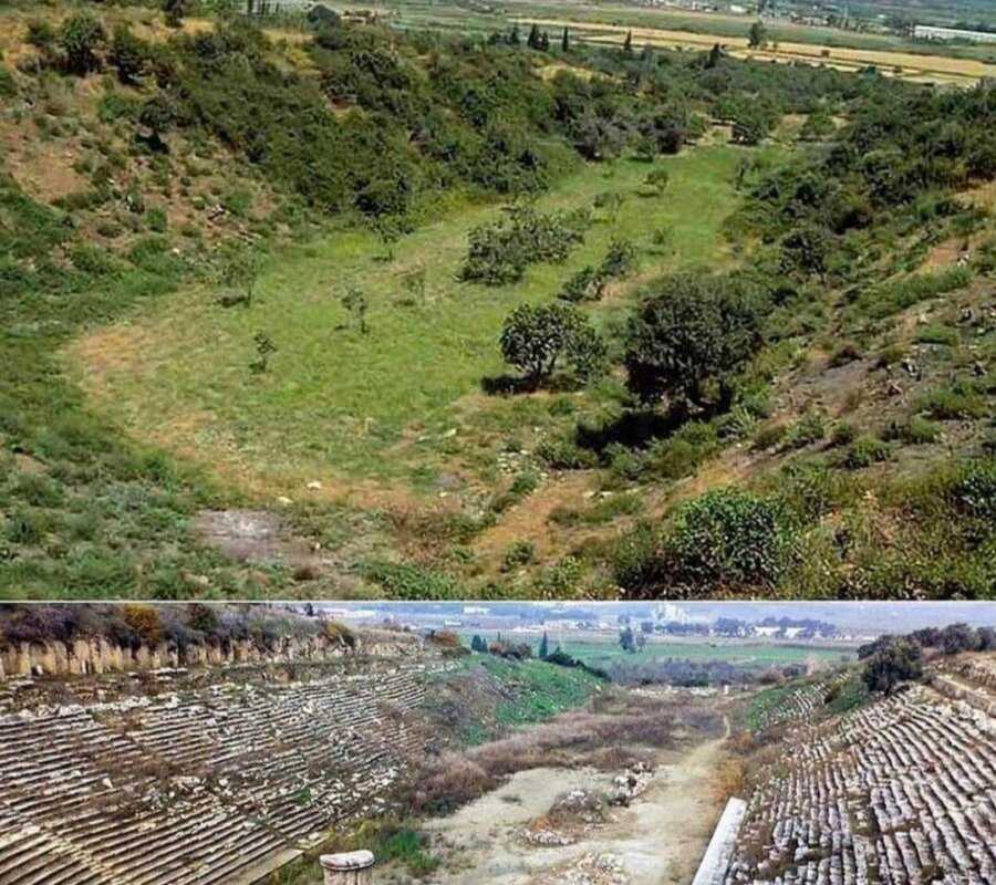Before and after the excavation of the Greek stadium.jpg
