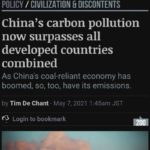 China's carbon emissions outnumber all other developed countries' total carbon emissions