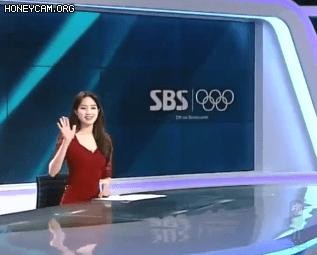 Announcer Joo Joo-eun in a red mini dress.