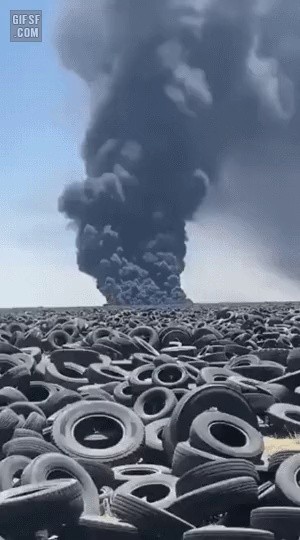 World's largest tire tomb in Kuwait gif