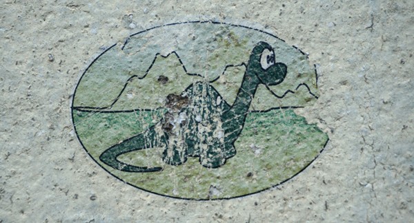 Dinosaur murals often found in South Korea.
