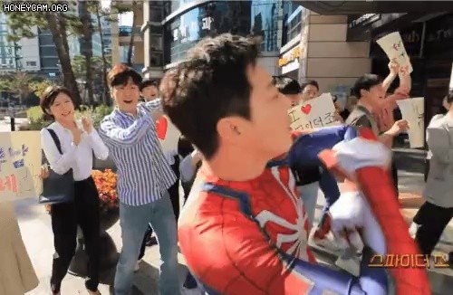K-Spider-Man gif bitten by a Korean spider.