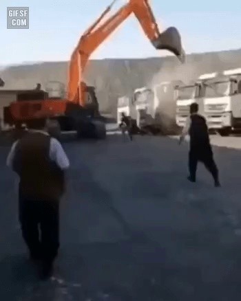 Gif, an excavator worker who breaks down a company truck when he doesn't receive overdue wages from Turkey.