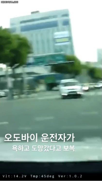 Retaliation gif that the motorcycle driver cursed and ran away.