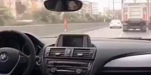 Turkish high school girl driving late for the college entrance exam.