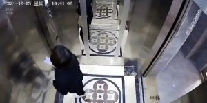 A girl trapped in a horror elevator, GIF