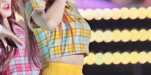 fromis_9's Lee Chaeyoung. Yellow tennis skirt. Strong thighs.