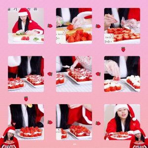CHAEYOUNG is making strawberry Santa wearing Santa costumes.