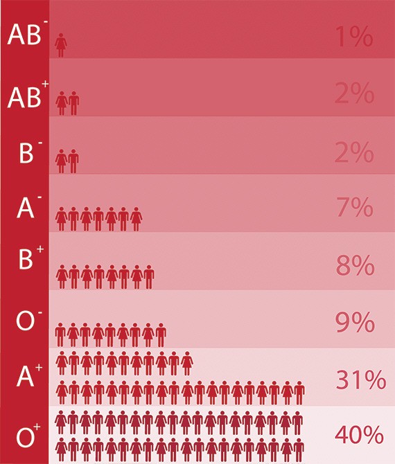 The distribution of human blood types.