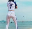 At the beach in Busan, wearing baseball leggings and squats.