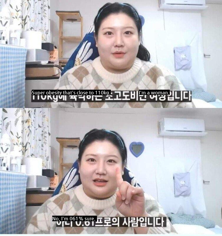An extremely obese woman who is said to be pretty.