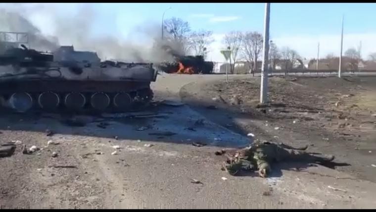 SOUND, hateful. Russian armored truck destroyed.