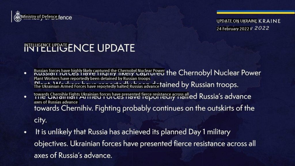 The situation of the Russian-Ukraine war identified by the British Department of Defense.