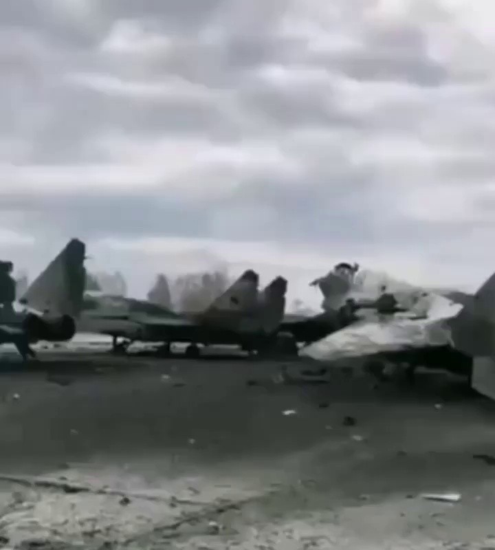 Ukra fighters destroyed on the runway.