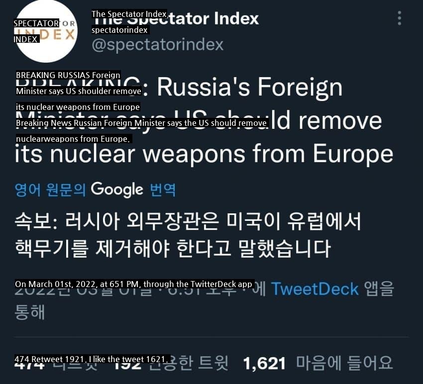 Breaking News: Russia and the United States should get rid of nuclear weapons in Europe.