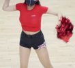 Red T-shirt with heavy movement. Park Sung Ah, cheerleader.
