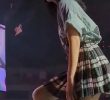 Sitting on the stage and doing fan service, Mina's fan service.