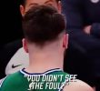 NBA basketball player complains to the referee, "Didn't you see the foul?"