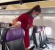 The stewardess who closes the SOUND cabinet gif
