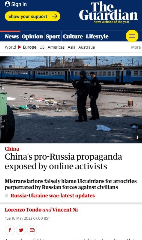 China's Communist Party runs a commentary unit advocating Russia