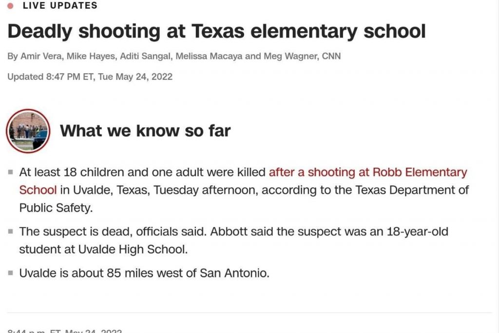 Breaking news: Texas Elementary School shooting kills 18 elementary school students
