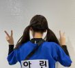 Arin in pigtails with a name tag - OH MY GIRL's Running Man