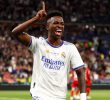 After scoring the first goal, Vinicius' facial expression