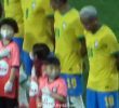 Neymar cu cu cu cu cu cu cu cu cp4 changing hands during the SOUND national anthem