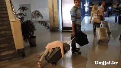 Daughter tired from long trip gif