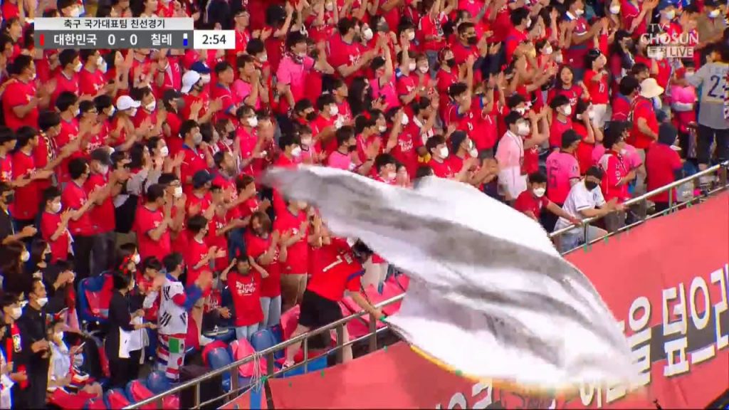 Fans who look like they can't wave the flag of Korea vs Chile