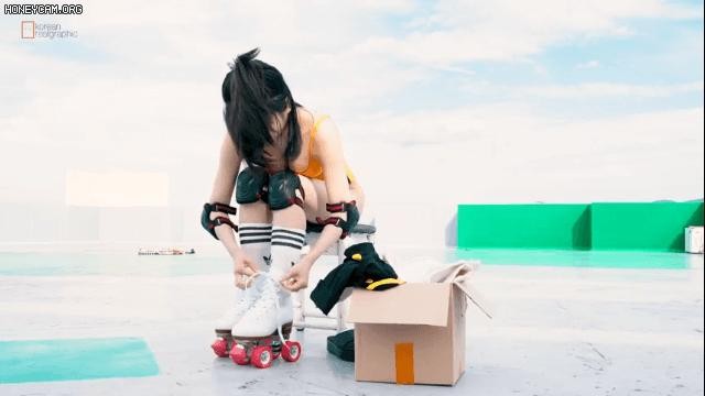 a woman who enjoys roller skating on the rooftop