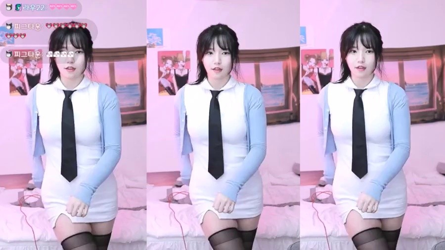 Streamer Kim Chani with white dress necktie outfit stuck to his body