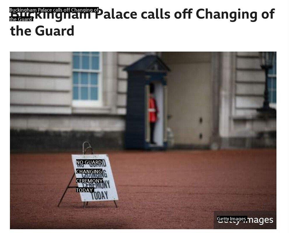 BBC Breaking News Buckingham Palace Guard Changing Ceremony Cancelled