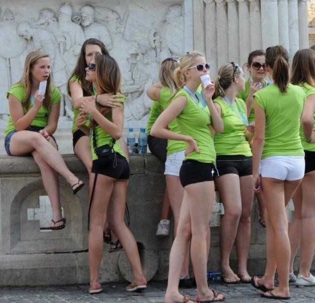 European high school girls on a school trip