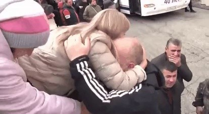 Russian Men Say Goodbye to Family by Military Mobilization