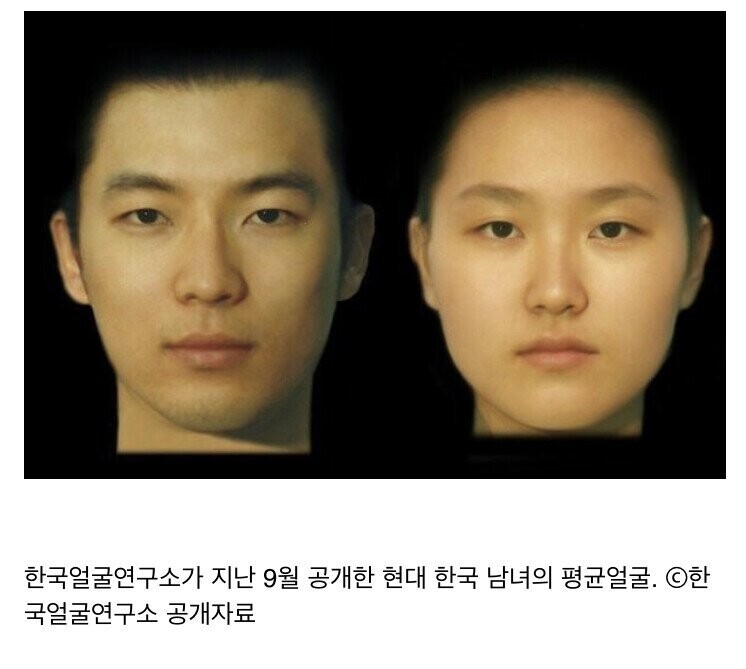 The average face of modern men and women released by the Korea Face Research Institute