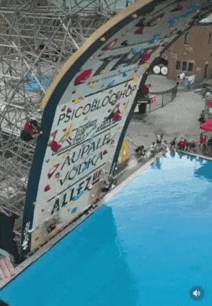 Open-mouthed climbing competition gif