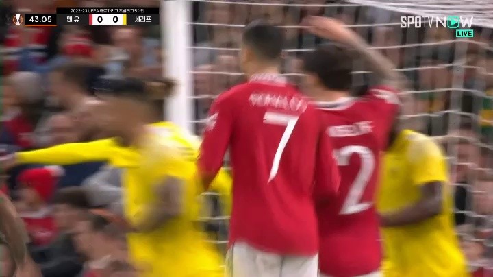 Manchester United v Sherif Dalot corner kick header first goal Shaking. Shaking