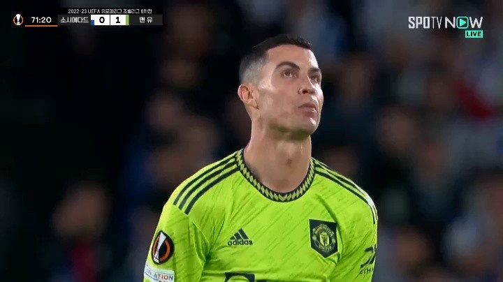 Ronaldo is somewhat upset by Sociedad v Manchester United's yellow card