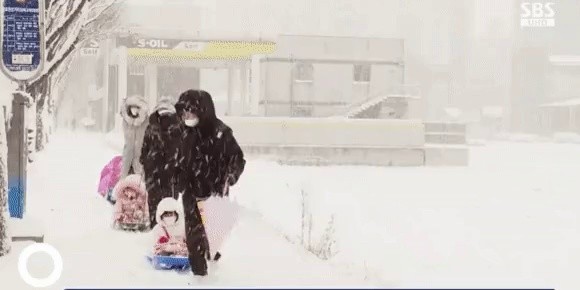 The recent status of kindergarten students attending school on a heavy snow day gif