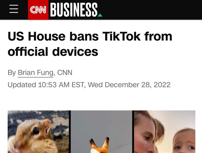 CNN completely bans the TikTok app from official devices of the U.S. Congress