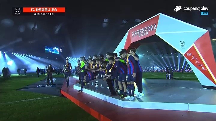 Barcelona team celebrating the Real v Warsaw Trophy!