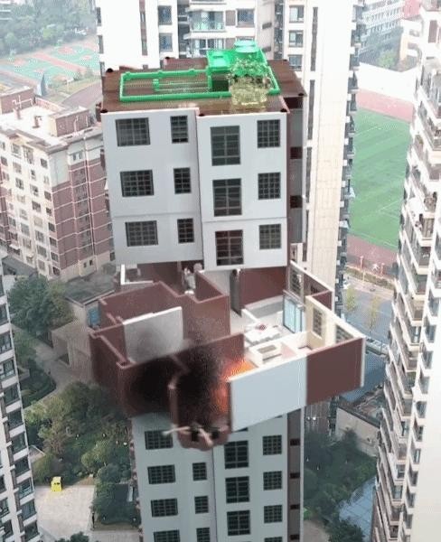 Groundbreaking apartment fire fighting idea gif