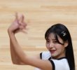 Kim Seo-seo cheerleader with no mask on, very small crop white T-shirt tennis skirt