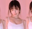 A sleeveless shirt with a white string that shows the back of the fruit juice seyeon.