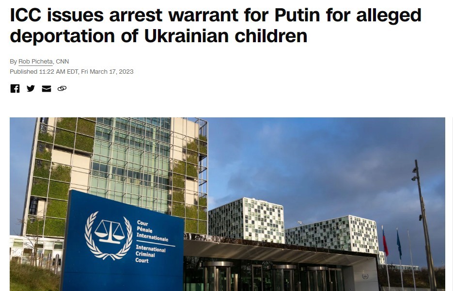 Breaking News: Arrest warrant issued to President Putin of the International Criminal Court.