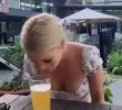 a woman who drinks without touching it